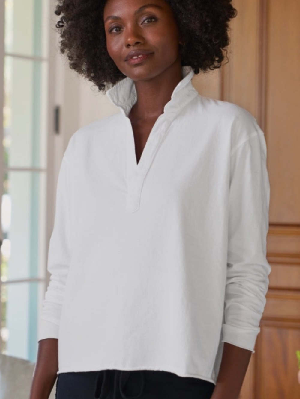 Frank and Eileen Patrick Popover Henley Women's Size XL White Casual V Neck (H)